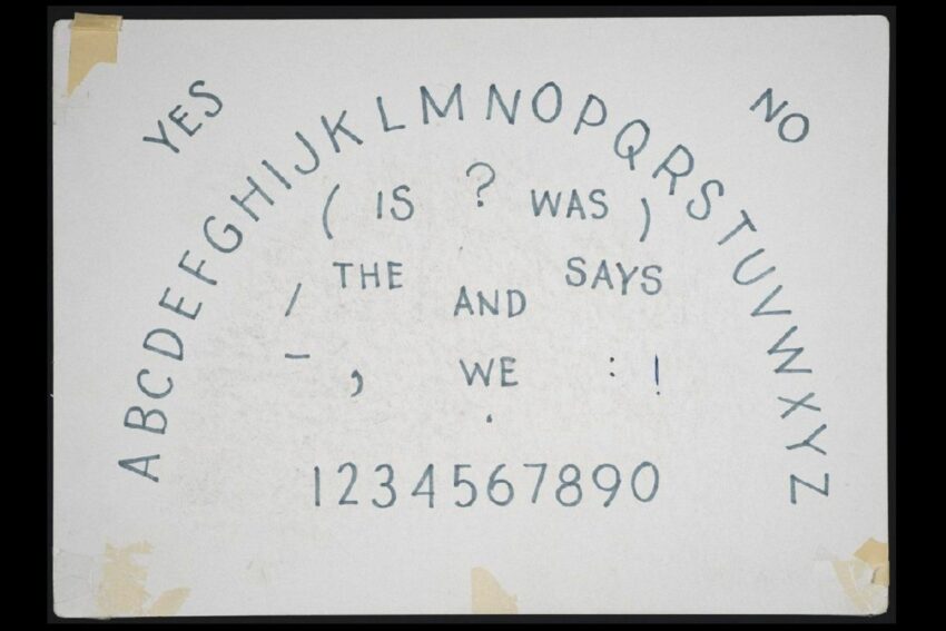 Ouija board. James Merrill Papers, Yale Collection of American Literature, Beinecke Rare Book and Manuscript Library.