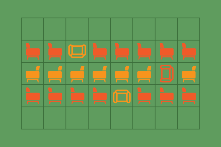 Illustration of three rows of chairs by Laura Padilla Castellanos