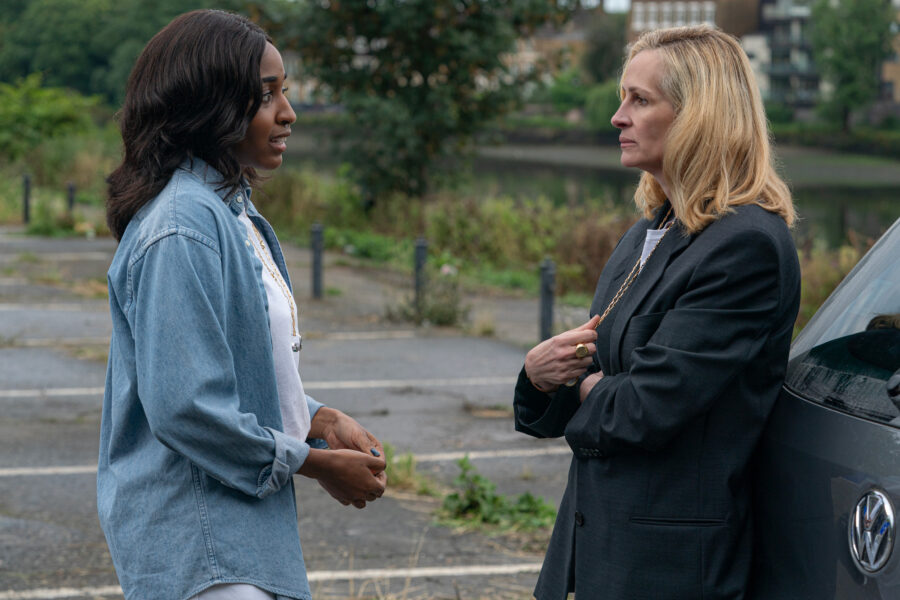 A still of Ayo Edebiri and Julia Roberts in Luca Guadagnino’s After the Hunt
