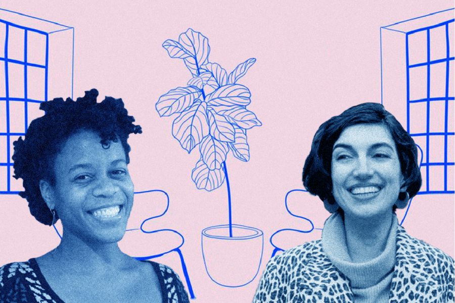 Illustrated portrait of Elif Batuman and Ama Codjoe