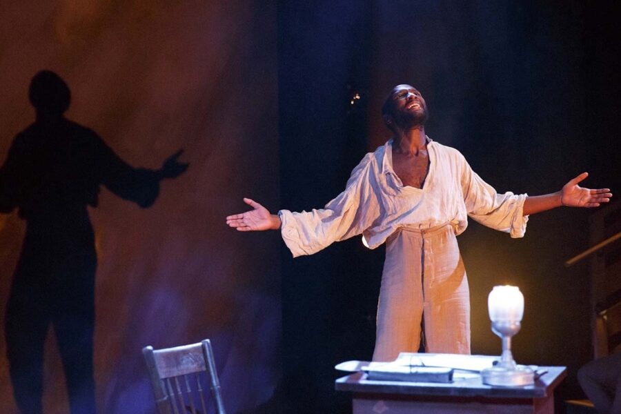Phillip James Brannon performing a scene from Nat Turner in Jerusalem