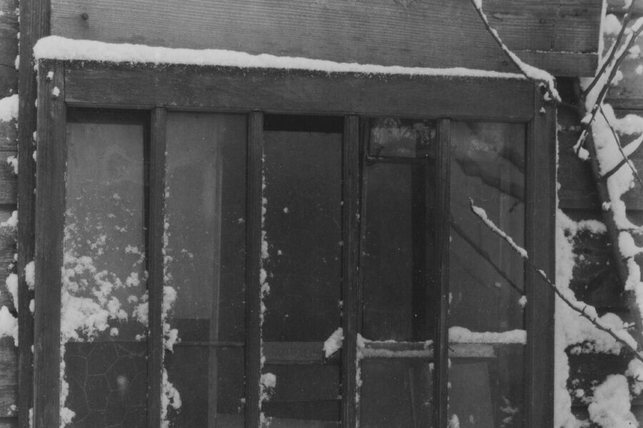 Detail of photographer Alfred Stieglitz’s “Window: Wood, Glass, Snow,” a 1923 photo depicting a grilled window, snowed over