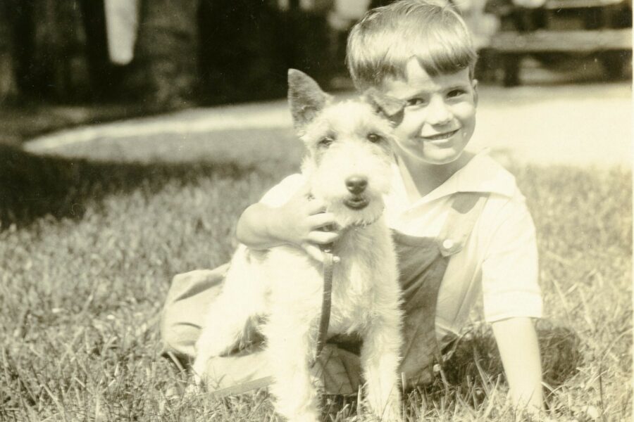 Young James Merrill with his pet terrier at "The Orchard" in 1930.