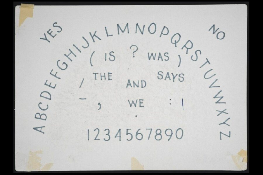 Ouija board. James Merrill Papers, Yale Collection of American Literature, Beinecke Rare Book and Manuscript Library.
