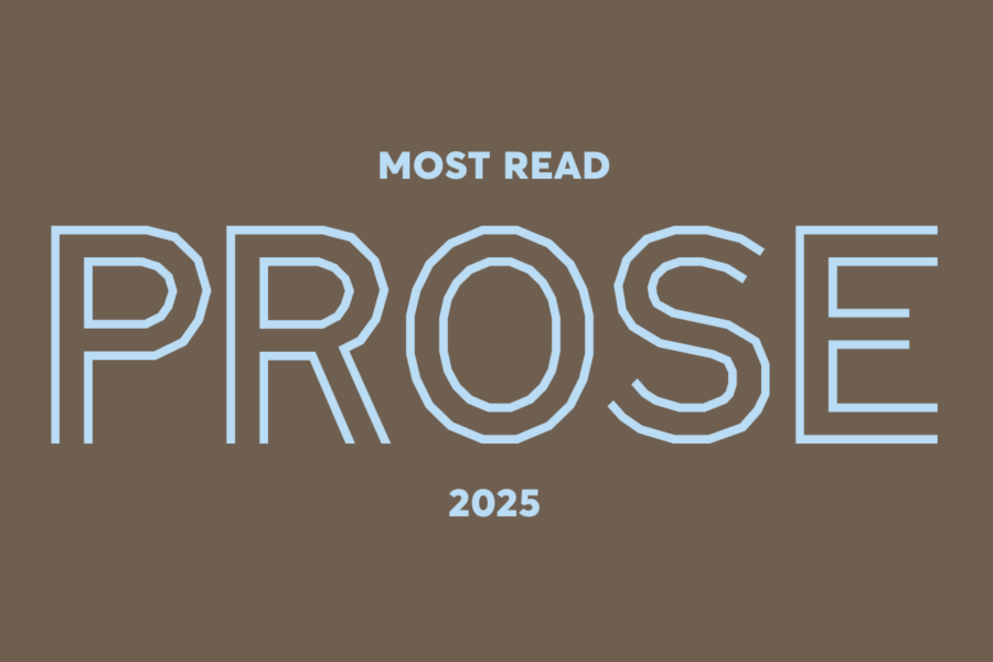 Blue text on brown background reads "Most Read Prose 2025"