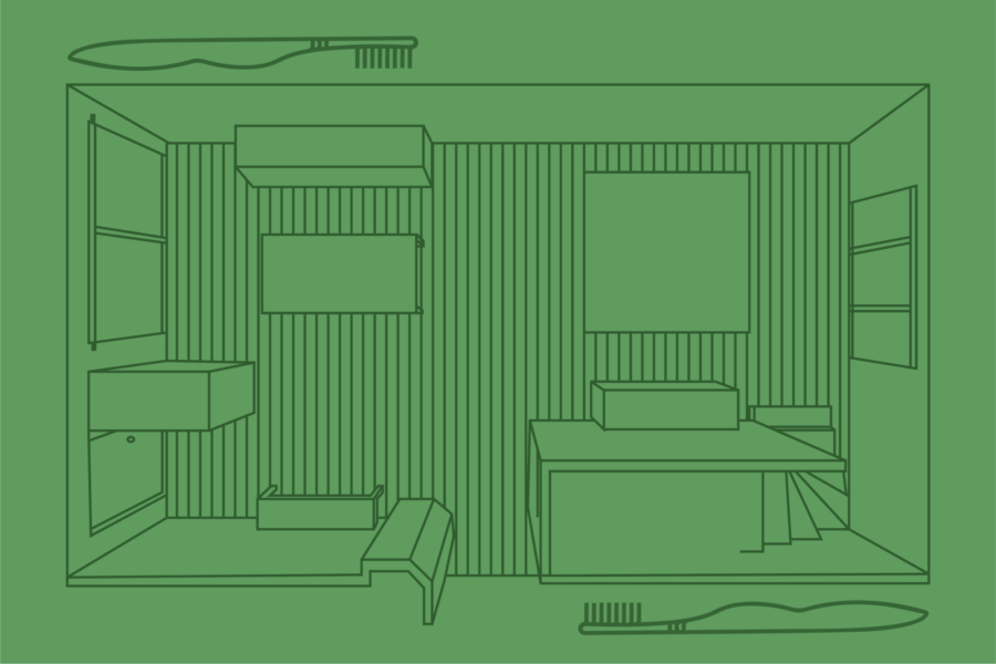 Illustration of a floor plan and toothbrushes by Laura Padilla Castellanos