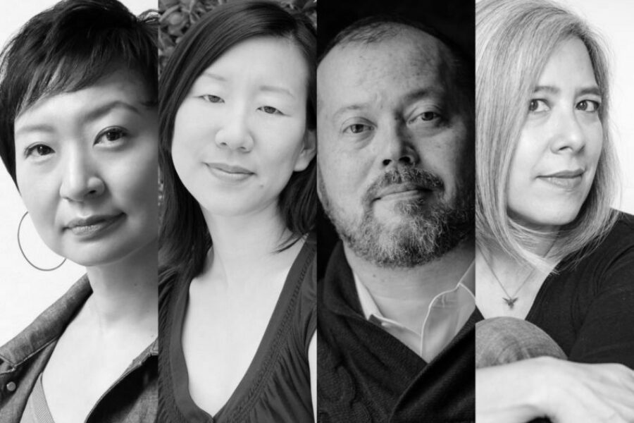 Photo of Alexander Chee; photo of Julia Cho; photo of Susan Choi; photo of Cathy Park Hong