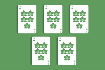Illustration of five playing cards with orchids by Laura Padilla Castellanos