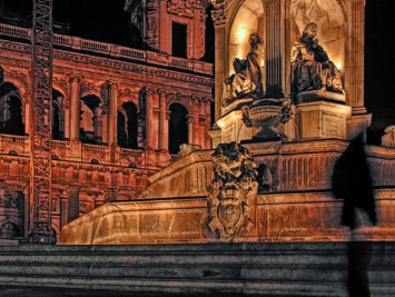 Steps leading up to statues