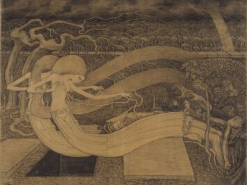 Ghostly personified Death over grave. Jan Toorop, ﻿O Grave, where is thy Victory?, ﻿1892. Courtesy Rijksmuseum, Amsterdam.